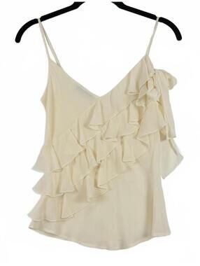 Matthew Stevens Cream Silk Ruffled Camisole Boho Romantic Tank Top Size XS (0-2)